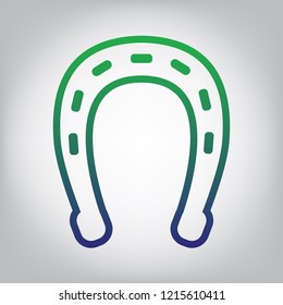 Horseshoe sign illustration. Vector. Green to blue gradient contour icon at grayish background with light in center.