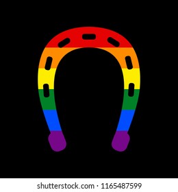 Horseshoe sign illustration. Vector. Icon with colors of LGBT flag at black background.
