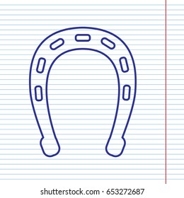 Horseshoe sign illustration. Vector. Navy line icon on notebook paper as background with red line for field.