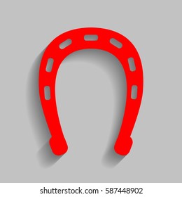 Horseshoe sign illustration. Vector. Red icon with soft shadow on gray background.