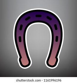 Horseshoe sign illustration. Vector. Violet gradient icon with black and white linear edges at gray background.