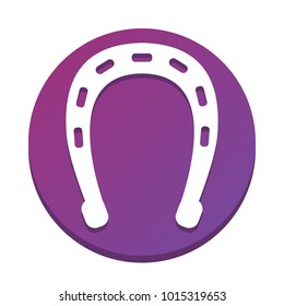 Horseshoe sign illustration. Vector. White icon with flat shadow on purpureus circle at white background. Isolated.