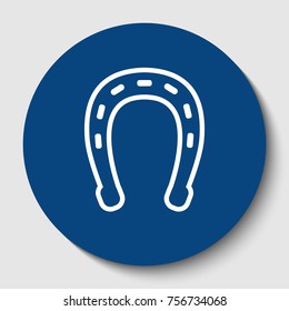 Horseshoe sign illustration. Vector. White contour icon in dark cerulean circle at white background. Isolated.