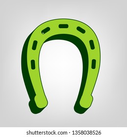 Horseshoe sign illustration. Vector. Yellow green solid icon with dark green external body at light colored background.