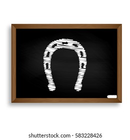 Horseshoe sign illustration. White chalk icon on black school board