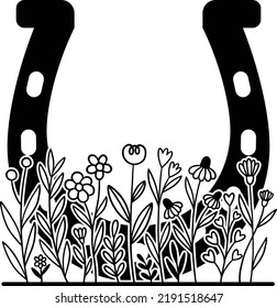 Horseshoe Silhouette with Flral and Flower