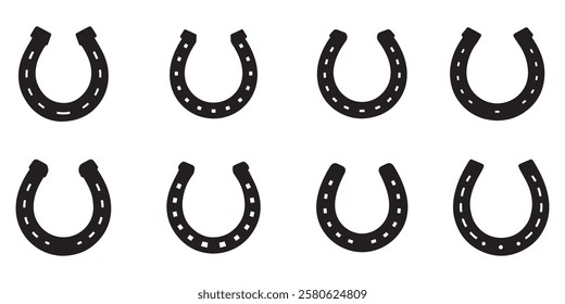 Horseshoe silhouette icon set vector art on white background