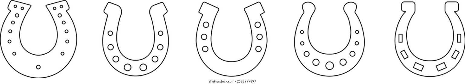 Horseshoe silhouette isolated on transparent background. Vintage Horseshoe icon in line set horseshoe and symbol of luck Hand drawn lucky horseshoe Tattoo design Vector for apps or website