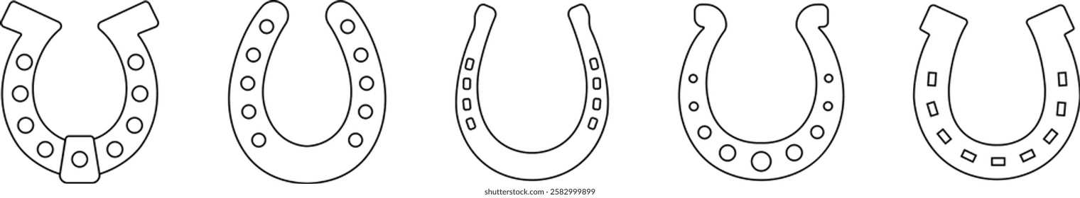 Horseshoe silhouette isolated on transparent background. Vintage Horseshoe icon in line set horseshoe and symbol of luck Hand drawn lucky horseshoe Tattoo design Vector for apps or website