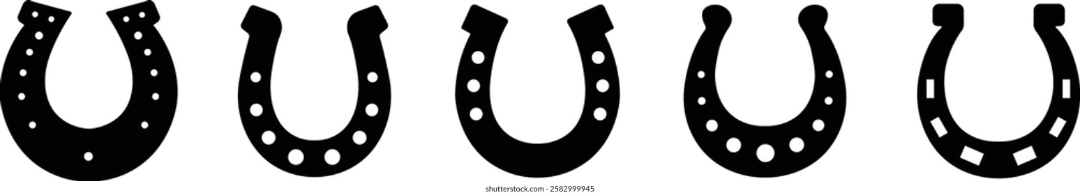 Horseshoe silhouette isolated on transparent background. Vintage Horseshoe icon in flat set horseshoe and symbol of luck Hand drawn lucky horseshoe Tattoo design Vector for apps or website