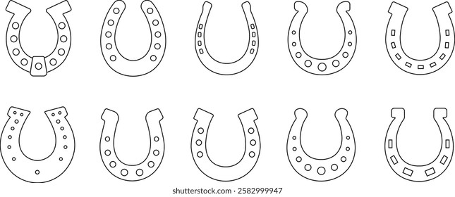 Horseshoe silhouette isolated on transparent background. Vintage Horseshoe icon in line set horseshoe and symbol of luck Hand drawn lucky horseshoe Tattoo design Vector for apps or website