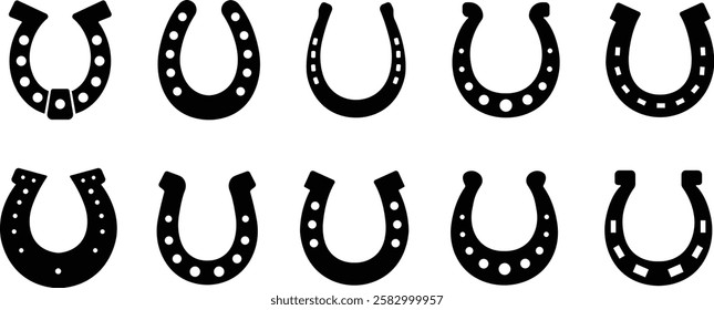 Horseshoe silhouette isolated on transparent background. Vintage Horseshoe icon in flat set horseshoe and symbol of luck Hand drawn lucky horseshoe Tattoo design Vector for apps or website