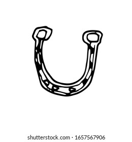 Horseshoe sketch. Black and white illustration.