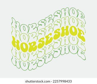 Horseshoe St. Patrick's Day word retro wavy repeat text Mirrored typography on white background