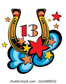 Horseshoe symbol or label. Good luck, 13. Old school tattoo