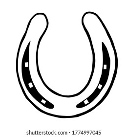 Horseshoe symbol of luck hand drawn vector illustration isolated on white background 