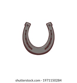 Horseshoe symbol or sign in hand drawn style. Vintage metal horseshoe a sign of good luck and fortune, vector illustration isolated on white background.