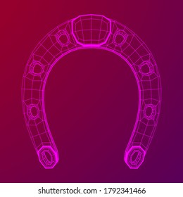 Horseshoe symbolizes good luck. Wireframe low poly mesh vector illustration.