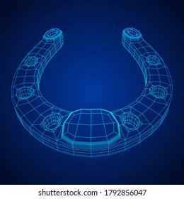 Horseshoe symbolizes good luck. Wireframe low poly mesh vector illustration.