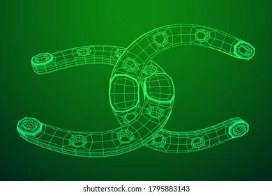 Horseshoe symbolizes good luck. Wireframe low poly mesh vector illustration.