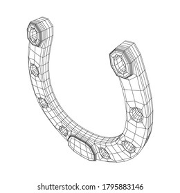 Horseshoe symbolizes good luck. Wireframe low poly mesh vector illustration.