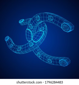 Horseshoe symbolizes good luck. Wireframe low poly mesh vector illustration.