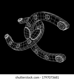 Horseshoe symbolizes good luck. Wireframe low poly mesh vector illustration.