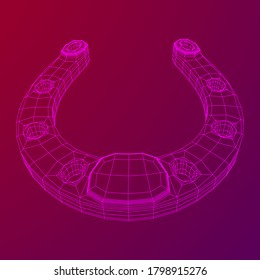 Horseshoe symbolizes good luck. Wireframe low poly mesh vector illustration.