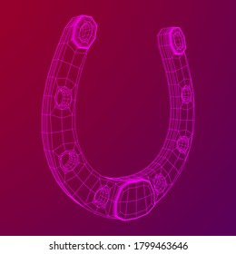Horseshoe symbolizes good luck. Wireframe low poly mesh vector illustration.