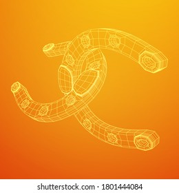 Horseshoe symbolizes good luck. Wireframe low poly mesh vector illustration.