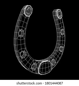 Horseshoe symbolizes good luck. Wireframe low poly mesh vector illustration.