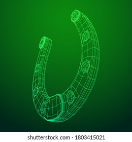 Horseshoe symbolizes good luck. Wireframe low poly mesh vector illustration.