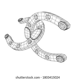 Horseshoe symbolizes good luck. Wireframe low poly mesh vector illustration.