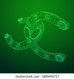 Horseshoe symbolizes good luck. Wireframe low poly mesh vector illustration.