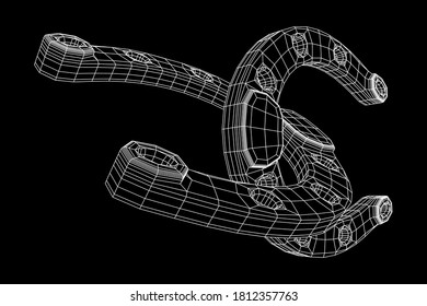 Horseshoe symbolizes good luck. Wireframe low poly mesh vector illustration.