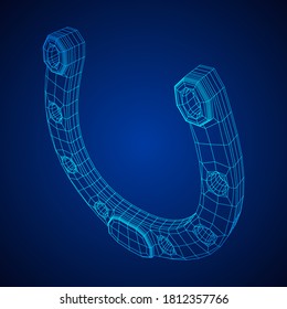 Horseshoe symbolizes good luck. Wireframe low poly mesh vector illustration.