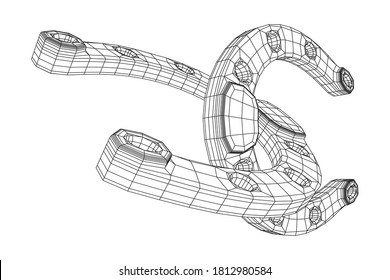 Horseshoe symbolizes good luck. Wireframe low poly mesh vector illustration.
