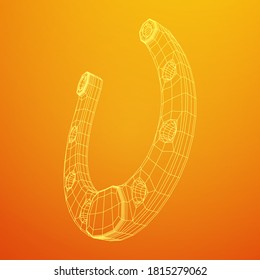 Horseshoe symbolizes good luck. Wireframe low poly mesh vector illustration.