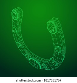 Horseshoe symbolizes good luck. Wireframe low poly mesh vector illustration.