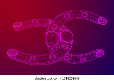 Horseshoe symbolizes good luck. Wireframe low poly mesh vector illustration.