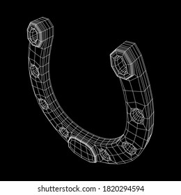 Horseshoe symbolizes good luck. Wireframe low poly mesh vector illustration.