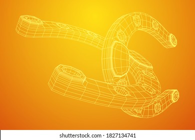Horseshoe symbolizes good luck. Wireframe low poly mesh vector illustration.