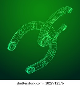 Horseshoe symbolizes good luck. Wireframe low poly mesh vector illustration.