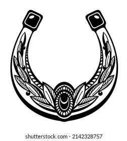 Horseshoe tattoo. Good luck with black horseshoe. Tattoo design, amulet.