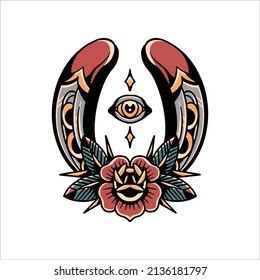 horseshoe tattoo illustration vector design