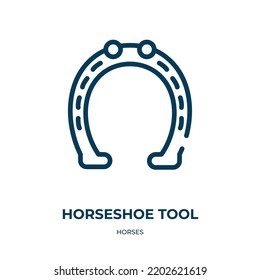 Icono de herramienta herradura. Ilustración vectorial lineal de la colección de caballos. Esquema del vector de icono de herramienta herradura. Símbolo de línea delgada para uso en aplicaciones web y móviles, logotipo, medios impresos.