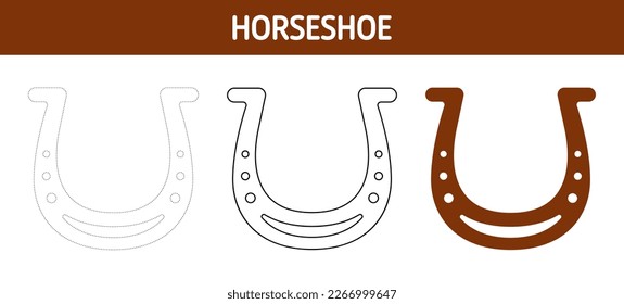 Horseshoe tracing and coloring worksheet for kids