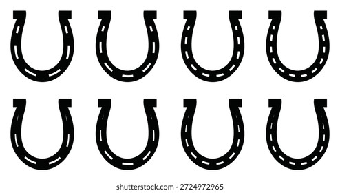 Hufeisen-Vektorkunst - Ein Satz schwarzer Vektorsymbole von Hufeisen.