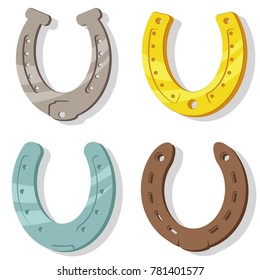 Horseshoe vector cartoon icon set isolated on white background.