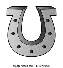 Horseshoe vector design. digital hand drawn. halftone texture